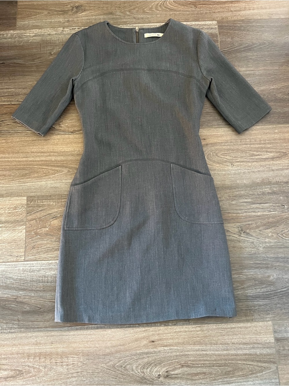 Lacoste Gray Short-Sleeve Sheath Dress with Patch Pockets